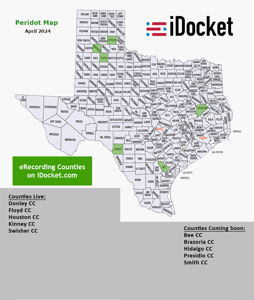 Texas map for e-Recording availability